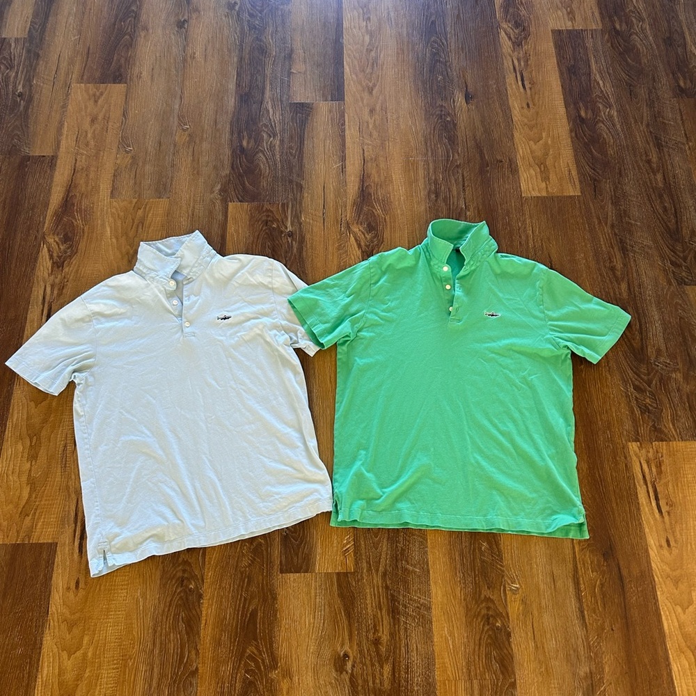2 Patagonia White and Green Polo Shirts